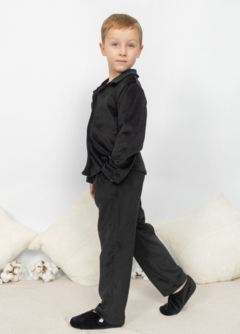 Черная пижама детская домашняя велюровая рубашка со штанами черний Maybel