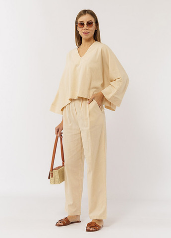 Жіночі широкі літні штани колір бежевий ЦБ-00219298 Yuki (259498554)