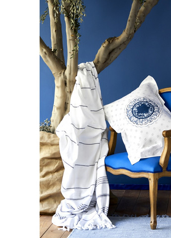 Набір постільна білизна з покривалом + плед - Belina mavi 2019-2 блакитний євро Karaca Home (258186407)