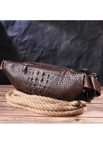 Модная поясная сумка из натуральной кожи с фактурой под крокодила 21298 Коричневая Vintage (258286275)