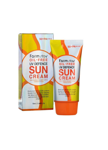 Сонцезахисний крем для жирної та схильноі до висипань типів шкіри OIL-FREE UV DEFENCE SUN CREAM SPF50+ PA+++ 70 мл FarmStay (257750857)