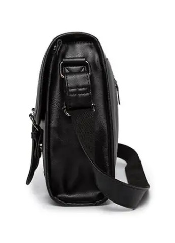 Чоловіча стильна практична компактна повсякденна сумка через плече з екошкіри 34х25х7 см (475517-Prob) Чорна Unbranded (268369388)