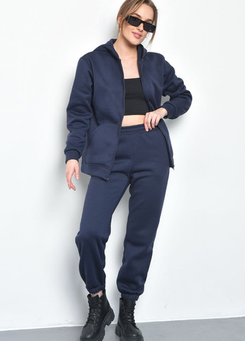 Спортивный костюм женский на флисе темно-синего цвета Let's Shop (271126502)