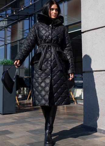 Черное зимнее Стильное зимнее пальто черного цвета Jadone Fashion
