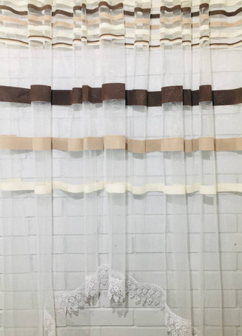 Тюль короткий арка льон на кухню/балкон коричневий 160х300 см No Brand (259679665)