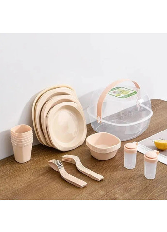 Набір пластикового посуду приладів харчовий пластик для пікніка походу на 6 персон 48 предметів (474447-Prob) Кремовий Unbranded (258470353)