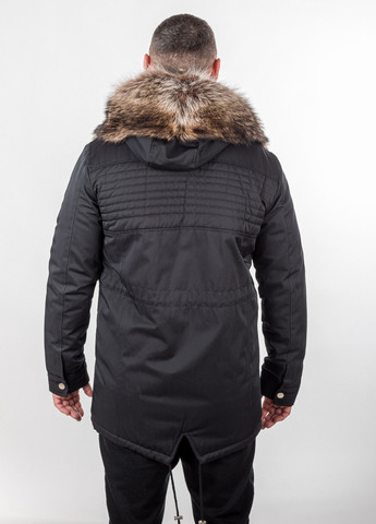 Мужская Куртка Парка с натуральным съемным мехом водоотталкивающая зима осень утепленная с капюшоном HUGO extra 1 черная Actors (258072274)