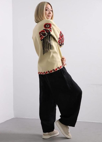 Кашемировий жакет вишиванка на завязках бежевий No Brand (269693762)