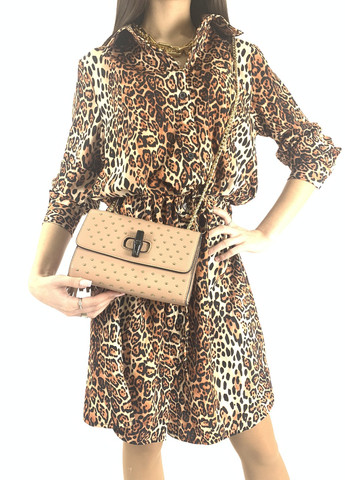 Светло-коричневое кэжуал платье женское тигрового цвета Italia Moda тигровый