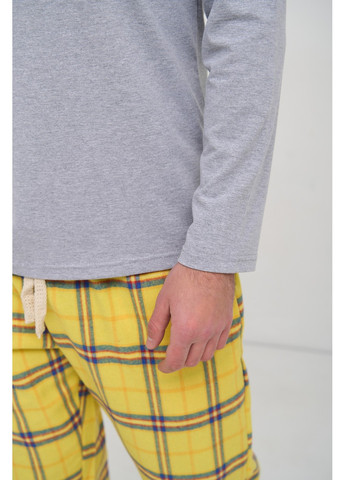 Піжама чоловіча лонгслів + штани в клітинку жовті Handy Wear (275995020)