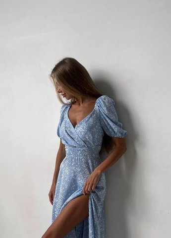 Блакитна повсякденний сукня з розрізом popluzhnaya
