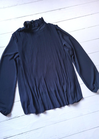 Темно-синя блуза пліссе жіноча вільного крою однотонна No Brand