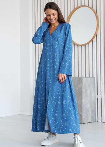 Светло-синее повседневный, кэжуал, джинсовое платье ингрид Ри Мари с цветочным принтом