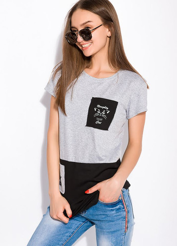 Бавовняна футболка з принтом на кишені (Світло сірий) Time of Style - (261922308)