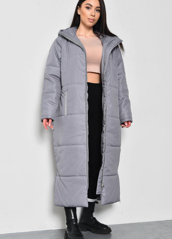 Серая зимняя куртка женская еврозима удлиненная серого цвета Let's Shop