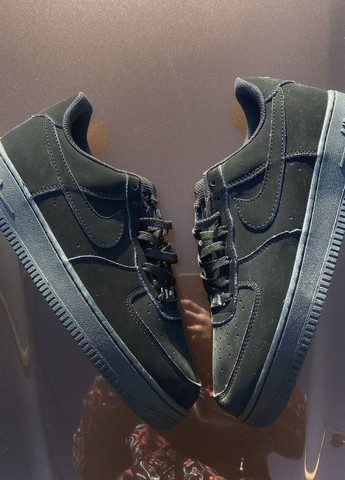 Черные демисезонные кросовки реплика air force 1 total black Vakko