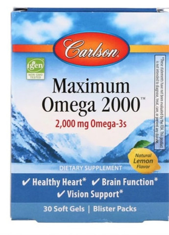 Maximum Omega 2000 mg 30 Softgels Natural Lemon Flavor CAR-60020 Carlson Labs (257079415)