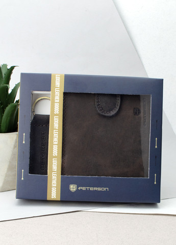 Подарунковий набір чоловічий коричневий M-N992L-CHM (портмоне та брелок) Peterson (270090004)