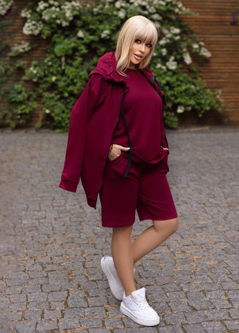 Жіночий спортивний костюм трійка колір бордо р.50/52 434137 New Trend (259183943)