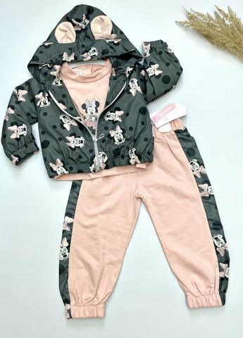 Світло-рожевий демісезонний костюм 3-ка для дівчинки (вітровка + кофта + штани) минни Murat baby