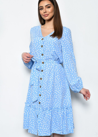 Блакитна кежуал сукня жіноча шифонова блакитного кольору балон Let's Shop в горошок