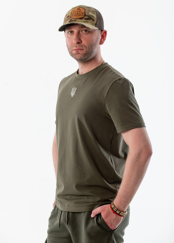 Хакі (оливкова) чоловіча футболка з вишивкою "класичний тризуб" з коротким рукавом VINCA