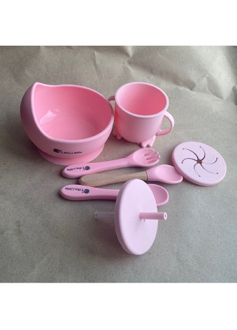 Комплект набор детской посуды чашка тарелка приборы пищевой силикон для детей малышей (475006-Prob) Розовый Unbranded (260644561)