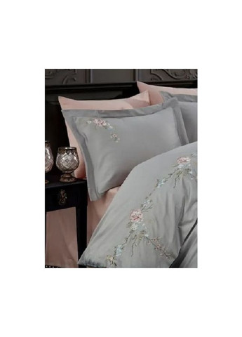 Постельное белье сатин с вышивкой - Ruya gri серый семейный Dantela Vita (260451221)