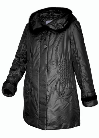 Чорна демісезонна куртка демісезонна довга жіноча з незнімним капюшоном і хутром норки City Classic
