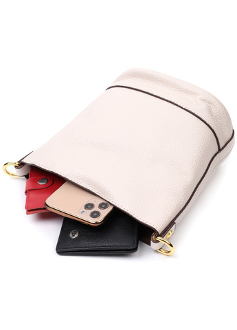 Компактна сумка жіноча з автономною косметичкою всередині з натуральної шкіри 22365 Біла Vintage (276461820)