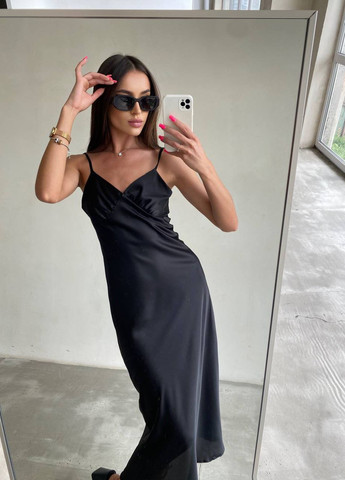 Черное деловое невероятное женское платье для деловой встречи No Brand однотонное