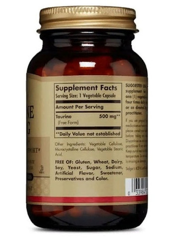 Taurine 500 mg 100 Veg Caps SOL-02701 Solgar (257079351)