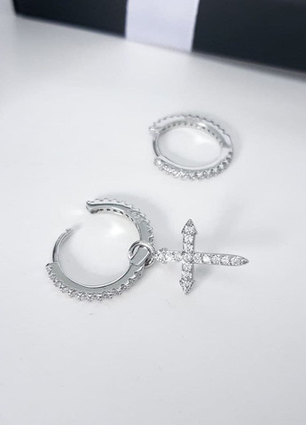 Сережки кільця з підвіскою Хрест та камінням DeKole MK1092 срібло DeKolie (263777862)