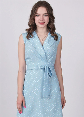 Голубое кэжуал платье женское 119 горох белый софт голубое Актуаль