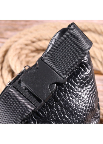 Стильна поясна сумка з натуральної шкіри з фактурою під крокодила 21297 Чорна Vintage (258267894)