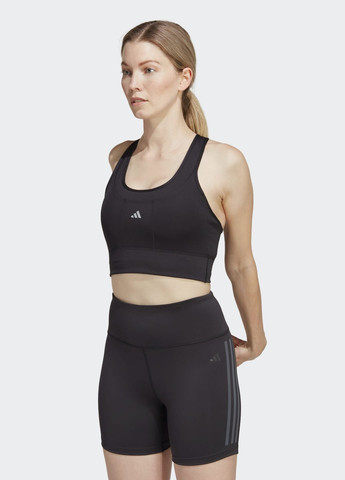 Чёрный спортивный бра medium-support running pocket adidas