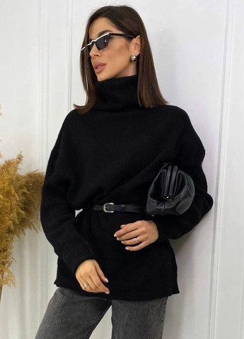 Черный зимний базовый тёплый женский свитер под горло из турецкой вязки, качественный черный свитер No Brand р-1557-0101