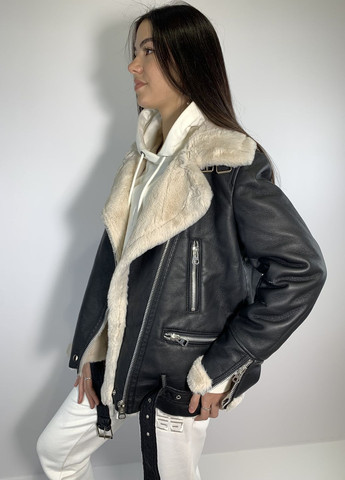 Черная дубленка женская укороченная, AFTF BASIC