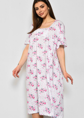 Нічна сорочка жіноча батальна білого кольору з квітковим принтом Let's Shop (277925636)