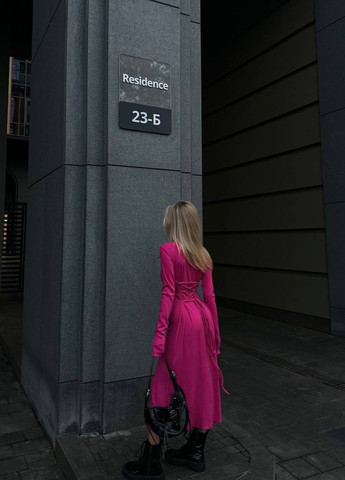 Малиновое осенне-весеннее женское платье меди из трикотажа, нежное универсальное платье на вечер No Brand