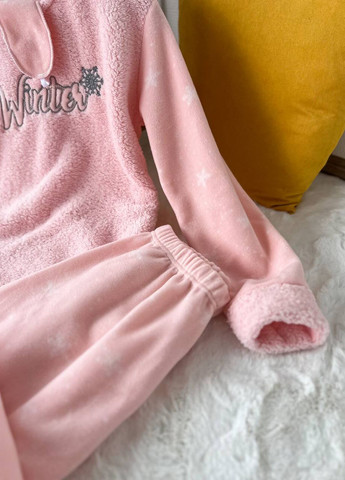 Рожева зимня жіноча тепла зимова піжама кофта + брюки No Brand