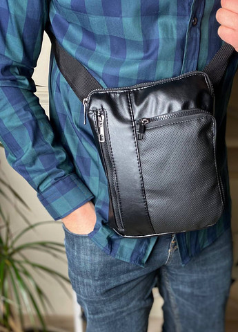Чоловіча чорна сумка планшет через плече месенджер барсетка Slim perf No Brand (258330400)