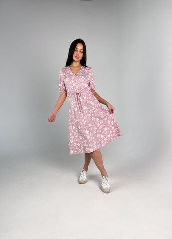 Рожева кежуал сукня міді кльош, дзвін BeART з квітковим принтом