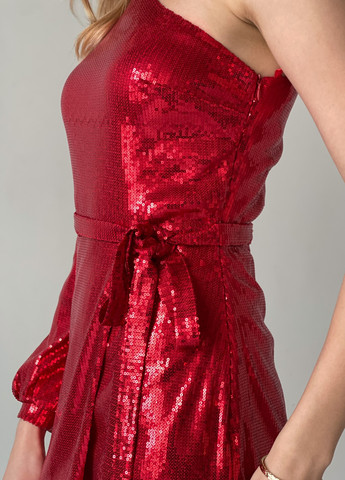 Червона святковий сукня з паєтками асиметрична червона на одне плече MORANDI однотонна