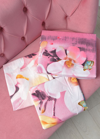 Комплект постельного белья розового цвета с цветочным принтом евро Let's Shop (262377008)