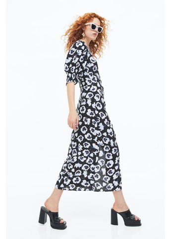 Черное повседневный женское длинное платье с распоркой (54336) 36 черное H&M