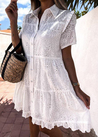 Белое женское платье белого цвета из прошвы на пуговицах размер 305856 New Trend