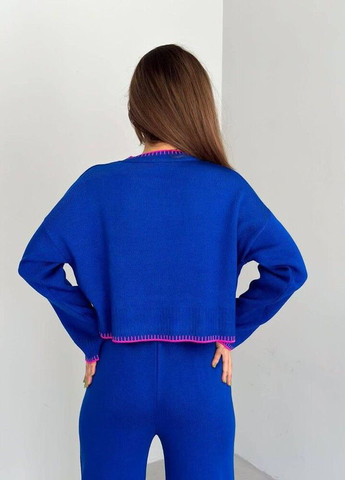Вязаний костюм джемпер і штани синій No Brand (262519833)