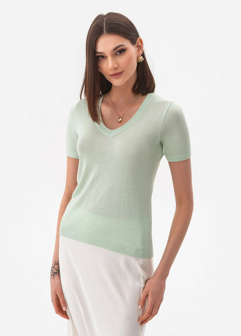 Фісташковий тонкий трикотажний джемпер з v-подібним вирізом SVTR