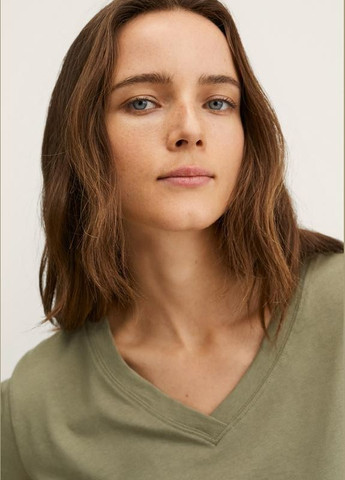 Стильна повсякденна футболка бавовняна хакі вільного крою Mango - (327419435)